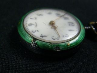 Antique Victorian Argent Dore ' Swiss Guilloche Enamel Silver Ladies Pocket Watch 5