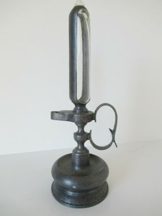 Antique Pewter Whale Oil Lamp With " Clock " Calibration,  Early 19th Century