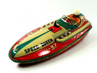 YONEZAWA SPEED QUEEN U - 37 TIN LITHO FRICTION SPEEDBOAT W/DRIVER & BOX NR 2