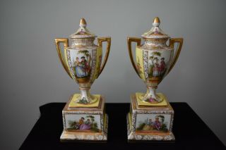 Antique Small Dresden Porcelain Urns