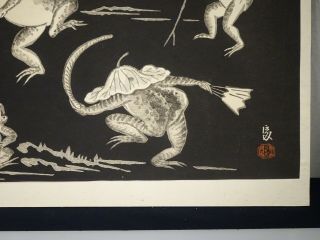 Tokuriki Tomikichiko Frogs Dancing in Moonlight Japanese Woodblock Print - 56369 3