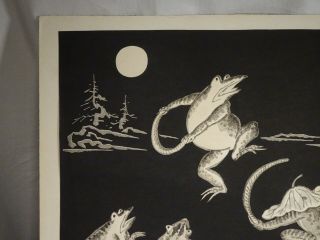 Tokuriki Tomikichiko Frogs Dancing in Moonlight Japanese Woodblock Print - 56369 5