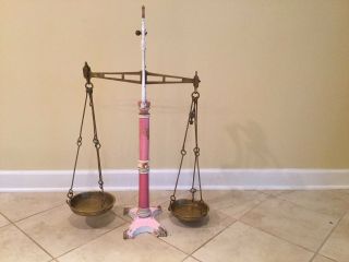Antique 19th C.  Hunt & Co.  London Pink Porcelain Candy / Grocery Balance Scale