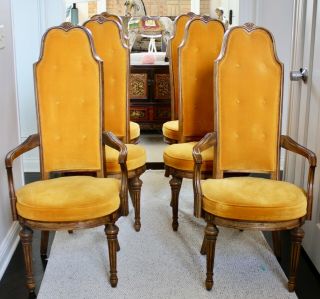 Vintage Mcm Hollywood Regency Hi Back Gold Velvet Dining Chairs French Italian