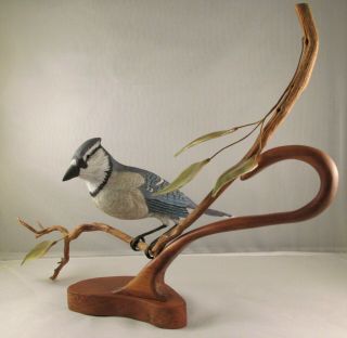 Vintage Hand Carved And Painted Wood Bird Carving Blue Jay Signed G.  White 