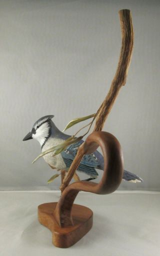 Vintage Hand Carved and Painted Wood Bird Carving Blue Jay Signed G.  White ' 97 4