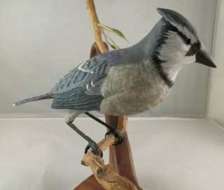Vintage Hand Carved and Painted Wood Bird Carving Blue Jay Signed G.  White ' 97 6