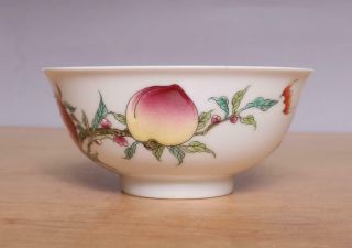 Yongzheng Signed Antique Old Chinese Famille Rose Bowl w/Nine Peaches 2
