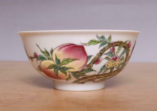 Yongzheng Signed Antique Old Chinese Famille Rose Bowl w/Nine Peaches 3