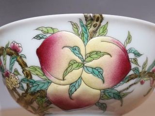 Yongzheng Signed Antique Old Chinese Famille Rose Bowl w/Nine Peaches 7