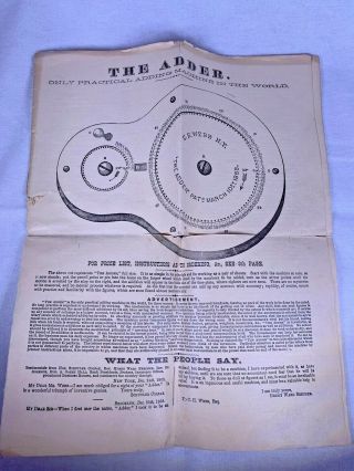 The Webb Adder - 1868 Antique Adding Machine w/ Paperwork and Box 10