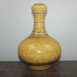 Chinese Old Snake Skin Yellow Glaze Porcelain Garlic - Head Vase