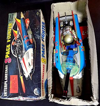 Vintage Rare Tin Battery Op Interplanetary Space Fighter,  Nomura Toys Japan VGiB 12