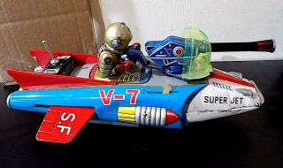 Vintage Rare Tin Battery Op Interplanetary Space Fighter,  Nomura Toys Japan VGiB 2