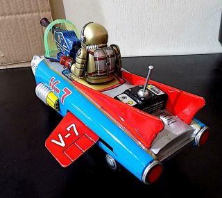 Vintage Rare Tin Battery Op Interplanetary Space Fighter,  Nomura Toys Japan VGiB 4
