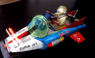 Vintage Rare Tin Battery Op Interplanetary Space Fighter,  Nomura Toys Japan VGiB 9