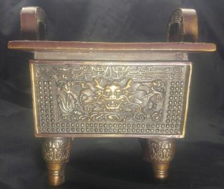 Rare Old Chinese Antique Bronze Censer Incense Burner Pot Dragons And Foo Dog 5