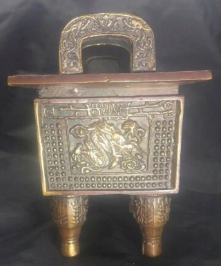 Rare Old Chinese Antique Bronze Censer Incense Burner Pot Dragons And Foo Dog 6