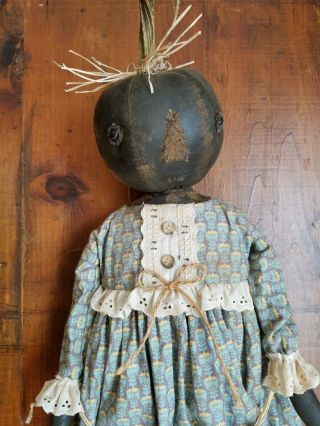Primitive Folk Art Halloween Fall Black Pumpkin OOAK Sit/Hang Boo Doll Greeter 10