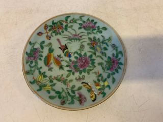 Antique Chinese Qing Dynasty Famille Rose Porcelain Plate W/ Mark On Underside
