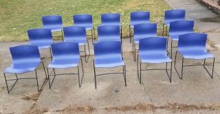 15 Knoll Vignelli Blue Handkerchief Stackable Chairs Mid Century Office
