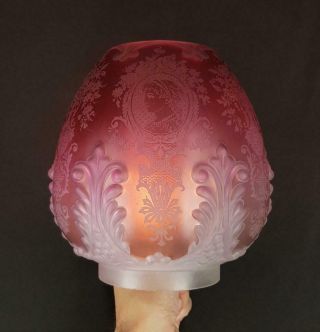 Victorian Crystal Etched Cranberry Glass Kerosene Paraffin Oil Lamp Duplex Shade 12