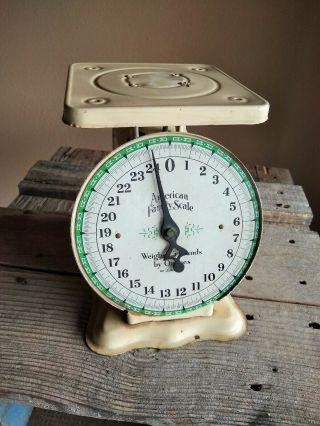 Vintage American Family Scale,  25 Pounds Cream & Green 8 " Tall,