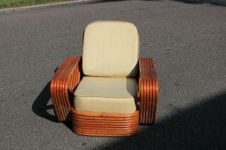 Mid Century Paul Frankl Style 6 Band Rattan Arm Chair