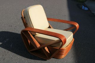 Mid Century Paul Frankl Style 6 Band Rattan Arm Chair 3