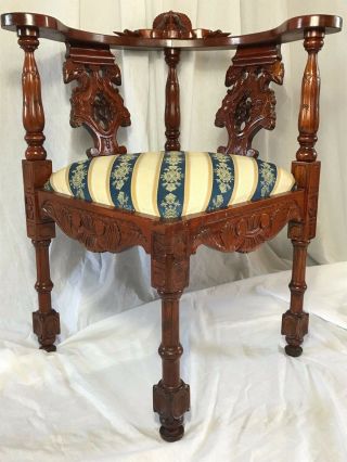 Fine Quality Antique French Renaissance Revival Style Carved Walnut Corner Chair