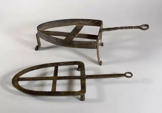 Two Antique Hand - Forged Wrought Iron Sad Iron Trivets - Primitive