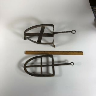 Two Antique Hand - Forged Wrought Iron Sad Iron Trivets - Primitive 2