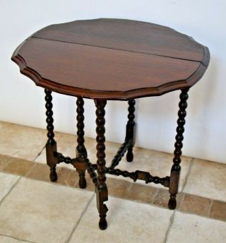 Petite Antique English Oak Barley Twist Gate Leg drop leaf Table Round scallop 3