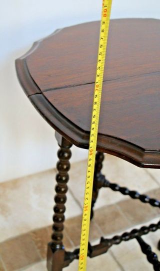 Petite Antique English Oak Barley Twist Gate Leg drop leaf Table Round scallop 9