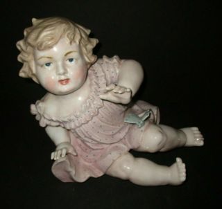 Vintage Conta Boehme Piano Baby Large Bisque Porcelain Girl Butterfly Glossy
