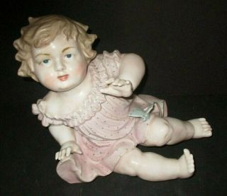 Vintage Conta Boehme Piano Baby Large Bisque Porcelain Girl Butterfly Glossy 2