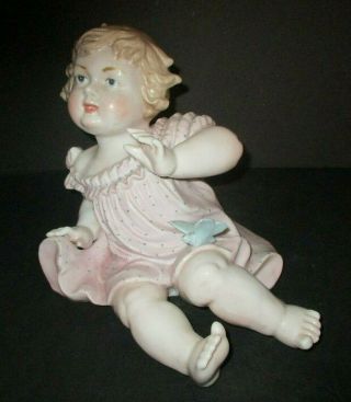 Vintage Conta Boehme Piano Baby Large Bisque Porcelain Girl Butterfly Glossy 5