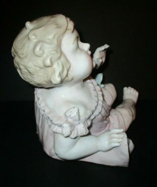 Vintage Conta Boehme Piano Baby Large Bisque Porcelain Girl Butterfly Glossy 8