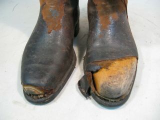 VTG ANTIQUE PEAL &CO LEATHER RIDING BOOT w WOOD KEY HOLLOWED STRETCHER TREE FORM 4