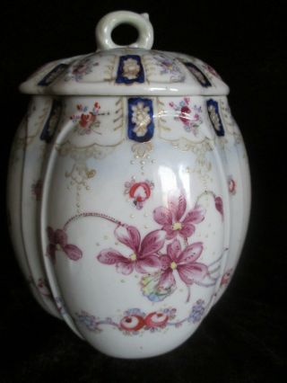 Antique Porcelain English Biscuit Jar Hand Painted Loads Of Gold Trim Paint