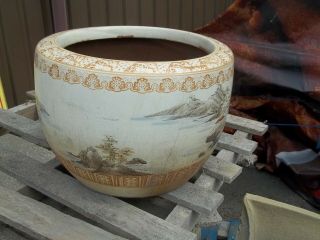 LARGE ANTIQUE LATE 19TH CENTURY GLAZED TERRACOTTA HAND PAINTED JAPANESE PLANTER 4