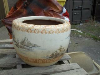 LARGE ANTIQUE LATE 19TH CENTURY GLAZED TERRACOTTA HAND PAINTED JAPANESE PLANTER 5
