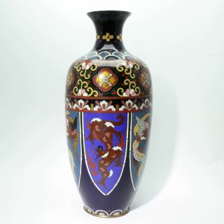 RARE LARGE ANTIQUE JAPANESE CLOISONNE ENAMEL VASE DRAGON BIRD PANELS GOLD DUST 2