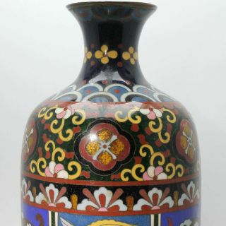 RARE LARGE ANTIQUE JAPANESE CLOISONNE ENAMEL VASE DRAGON BIRD PANELS GOLD DUST 6