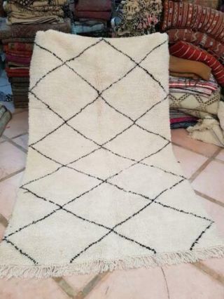 Moroccan Berber Rug Beni Ourain Vintage Wool Carpet Area Rug Hand Woven Tribal