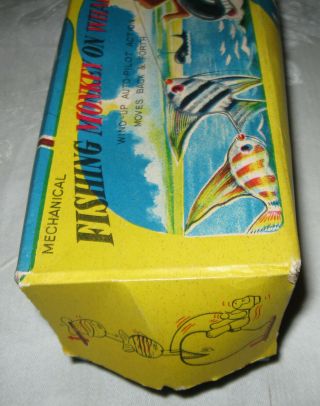 Vintage 1950s Fishing Monkey on Whales TPS Japan Tin Wind Up Toy 8