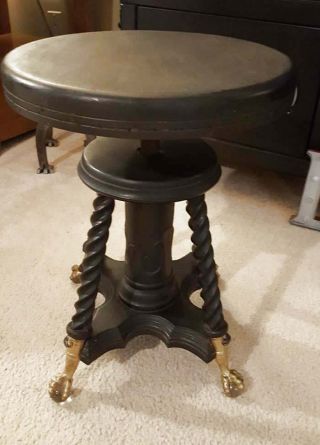 Antique Tonk Piano Stool York Chicago Claw Glass Ball Feet 15 " X16 "