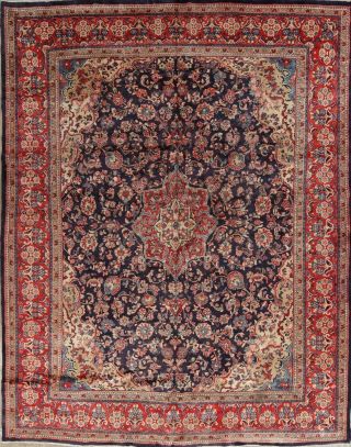 One - Of - A - Kind Navy Blue Floral 10x13 Sarouk Persian Oriental Hand - Made Area Rug
