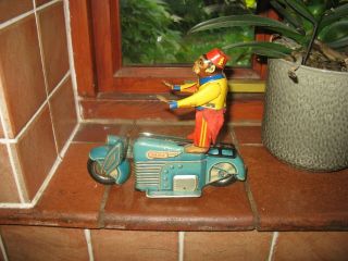 Gama Performing Monkey Motorcycle 1948 Vintage Wind Up Tinplate Germany Tin Toy