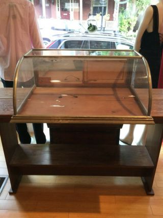 Antique Curved Glass General Store Display Case 33” Wide